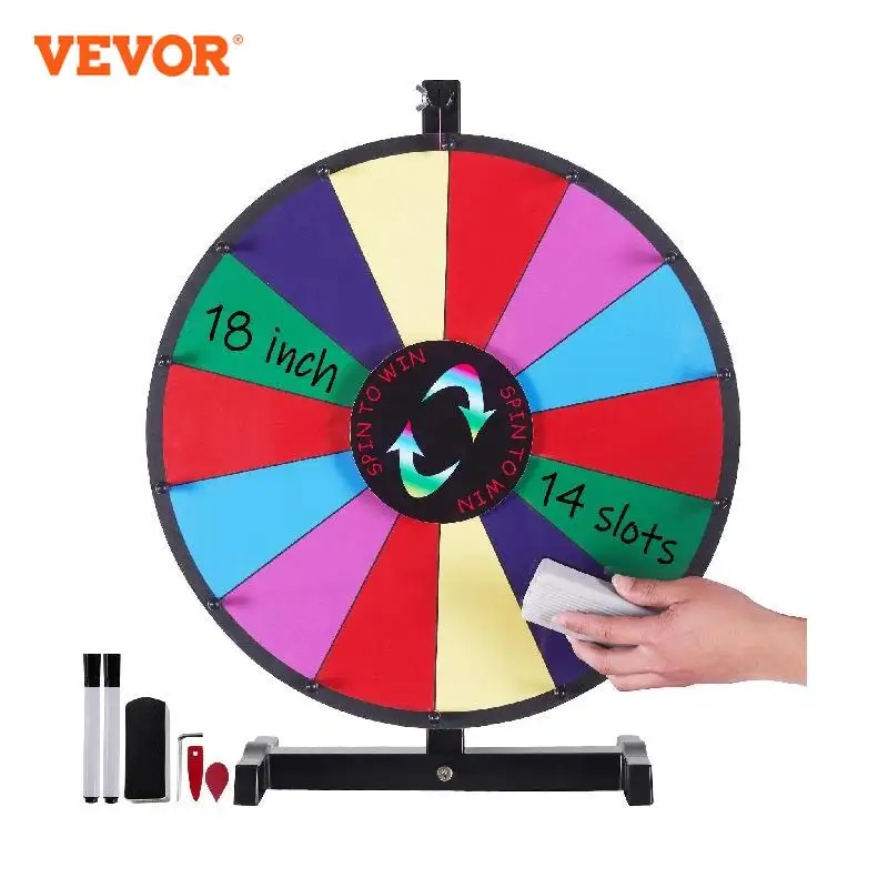 VEVOR 18/24/36 inch Spinning Prize Wheel 14 Slots Spinning Wheel Tabletop or Floor Standing Win Fortune Spin Games in Party Pub