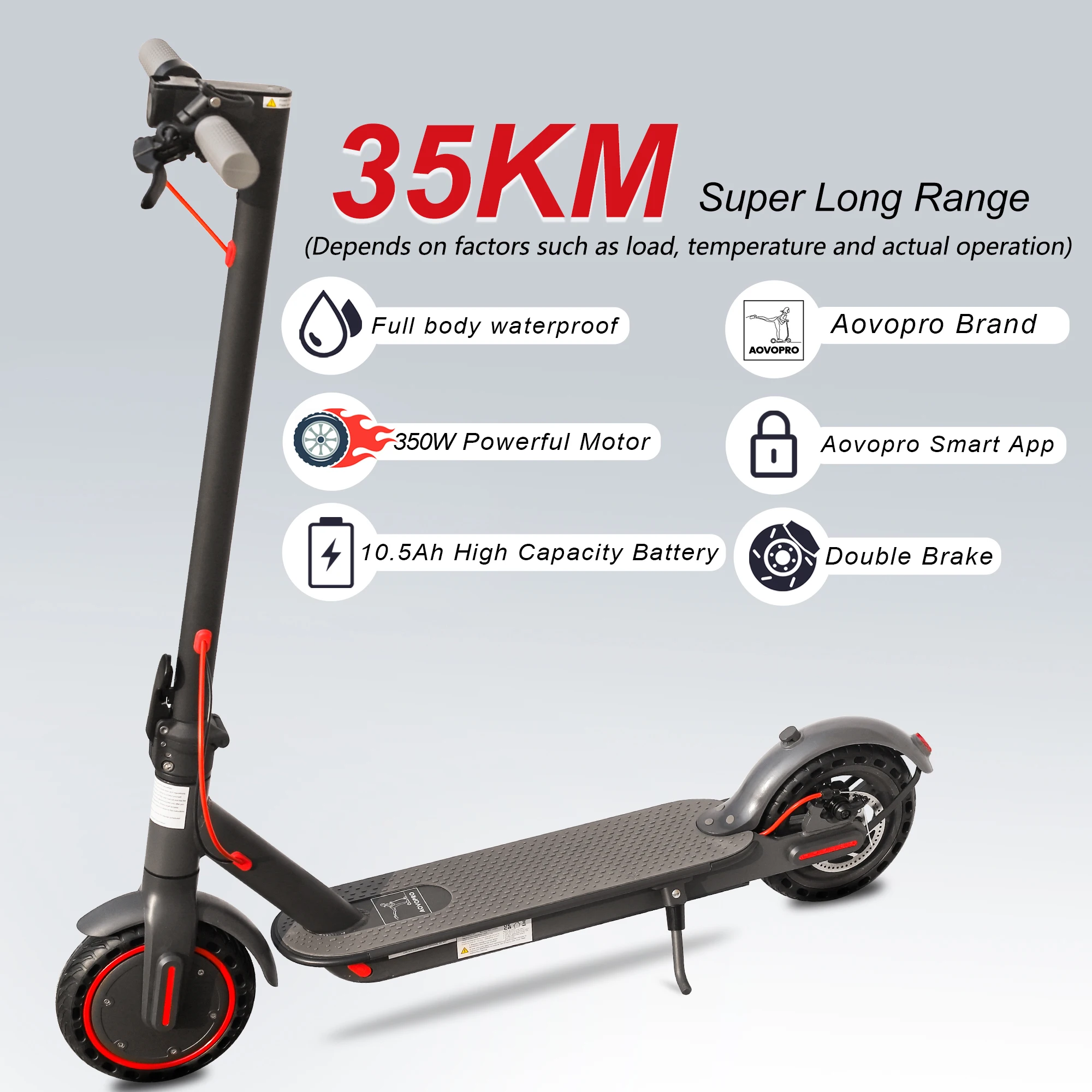 AOVOPRO 7.8-10.5AH Electric Scooter 350W 31KM/H Foldable Electric Kick Scooter 8.5 Inch APP Smart Escooter for Adults