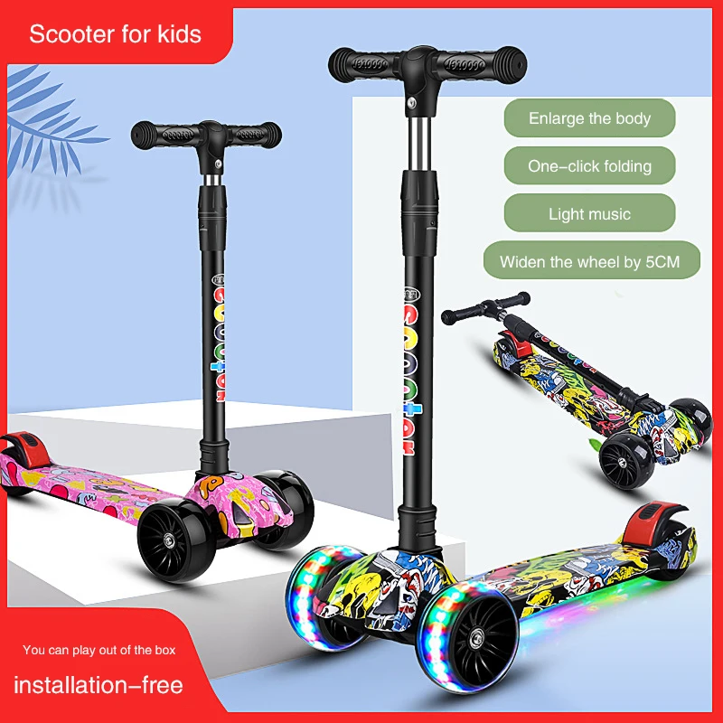 Infoldable children’s one-pedal three-wheel Kick scooter with wheel glitter and folding Kickboard can suitable for aged 2-12 Kick scooter